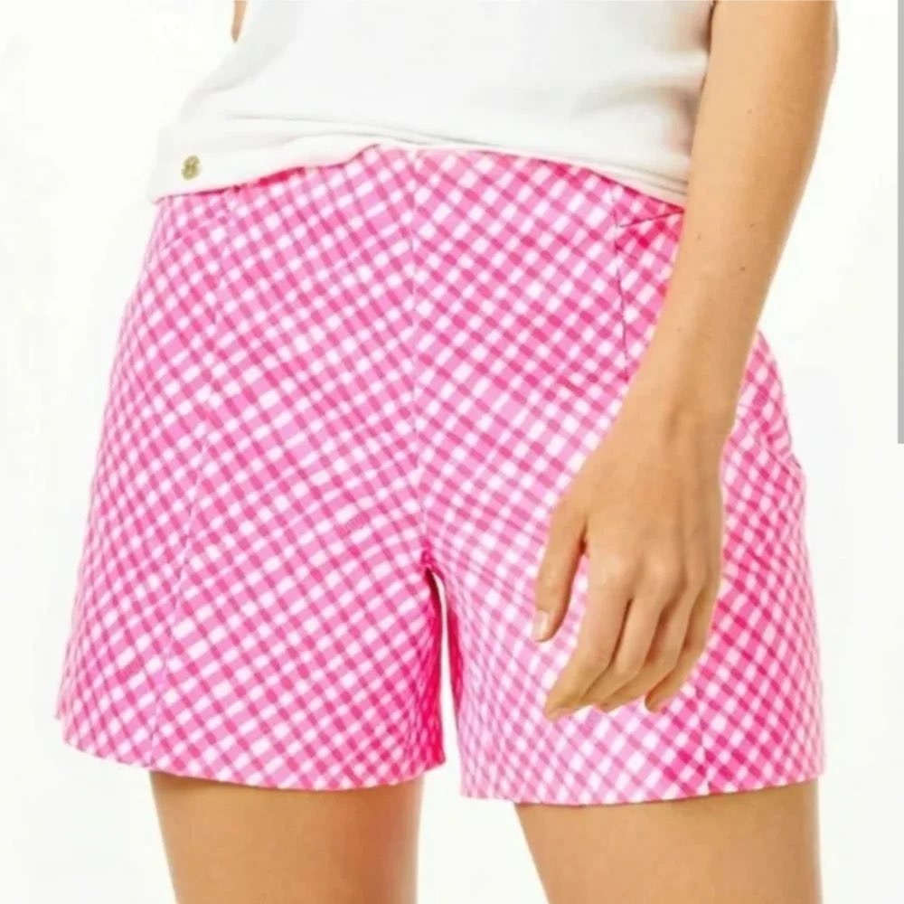 Lilly Pulitzer Callahan Shorts Pink White Gingham Check Stretch Size 4 005687